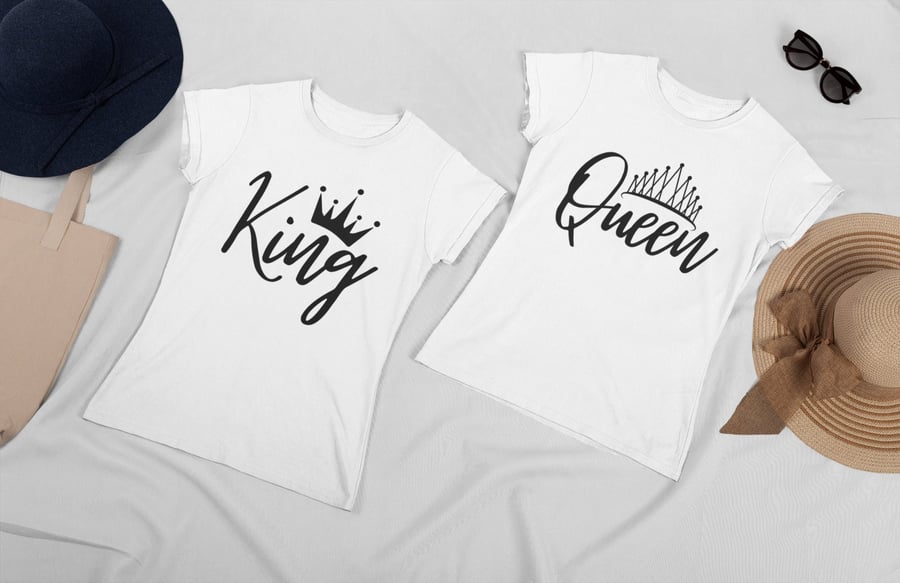King Queen Couple T Shirt Set Funny Couple Gift Matching T Shirts Engagement 