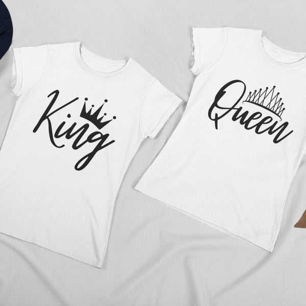 King Queen Couple T Shirt Set Funny Couple Gift Matching T Shirts Engagement 