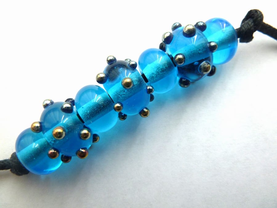 handmade lampwork glass beads, turquoise bumps