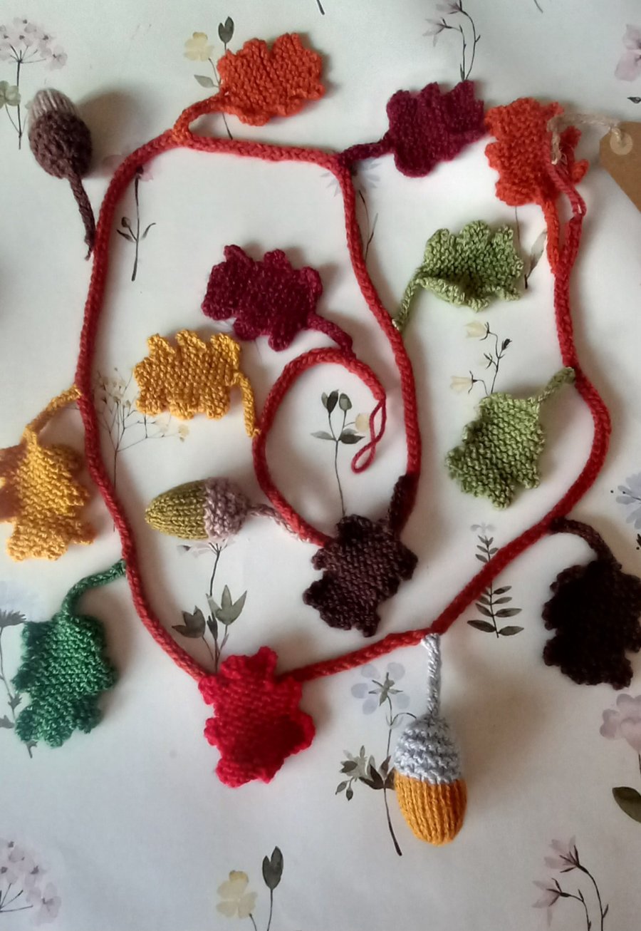 Autumn,  acorn knitted garland 