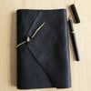 Black Leather Journal Notebook with Glass Button