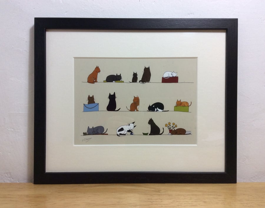 Cats - framed print of these cats from illustration 