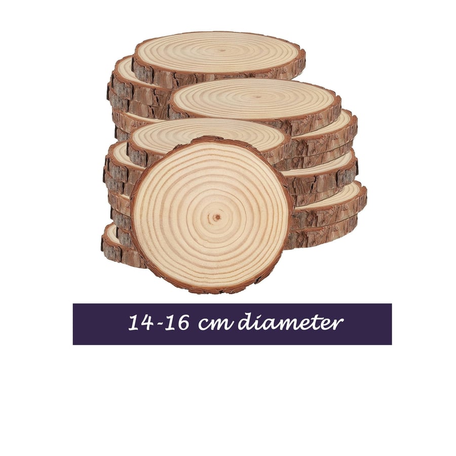 Wood Slice With Bark, Natural Wooden Rustic, Unfinished Hardwood Round 14-16cm