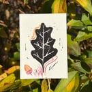 ACEO Original Lino Print Mixed Media Oak Leaf Miniature Artwork 4 of 4