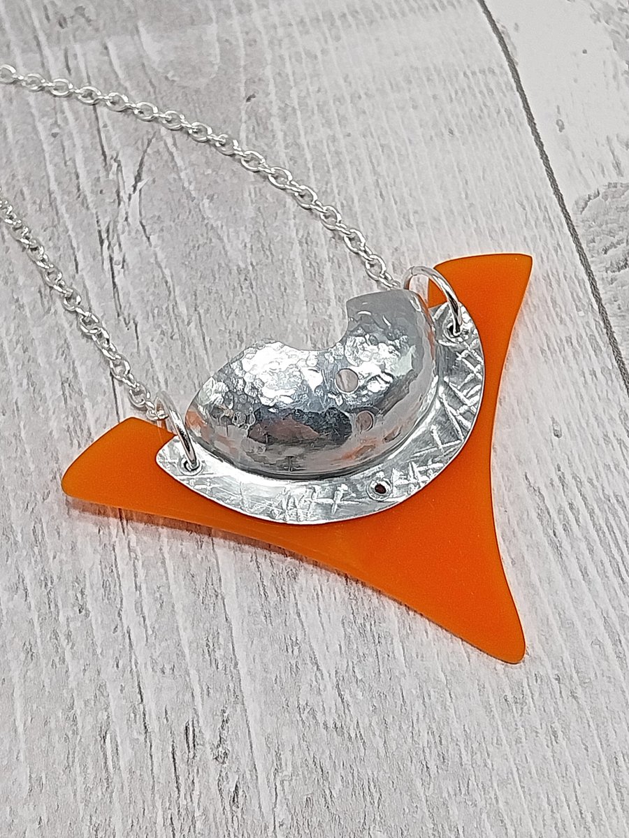 Recycled Aluminium Drink Can Base Metal, Orange Triangle Acrylic Shape Necklace