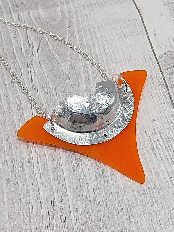 Recycled Aluminium Drink Can Base Metal, Orange Triangle Acrylic Shape Necklace
