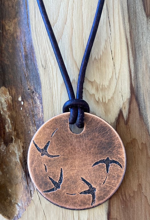 Swifts - Handmade Etched Copper Pendant Necklace