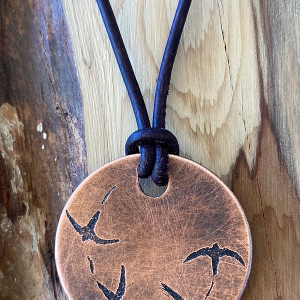 Swifts - Handmade Etched Copper Pendant Necklace