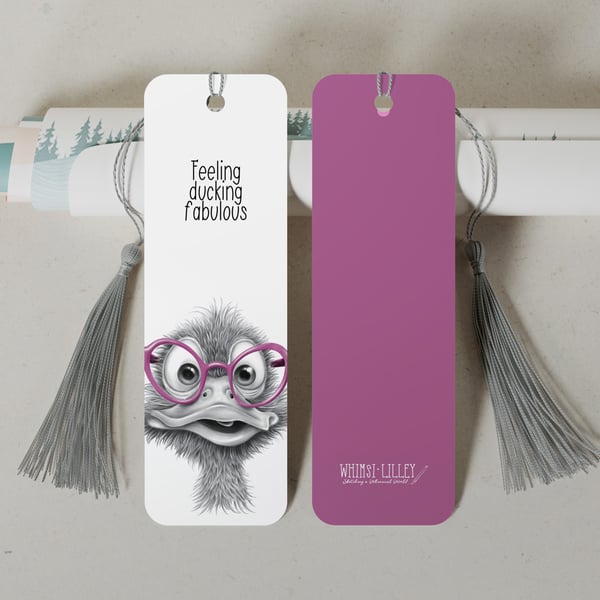 Funny Duck Bookmark – Hand-Drawn with Tassel and Velvet Finish