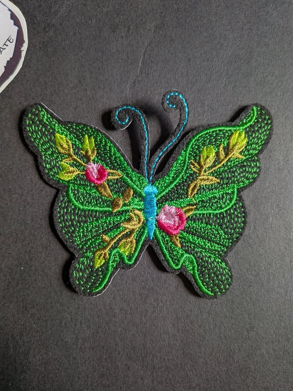 Butterfly Green - Embroidered Iron on Patch