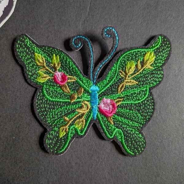 Butterfly Green - Embroidered Iron on Patch