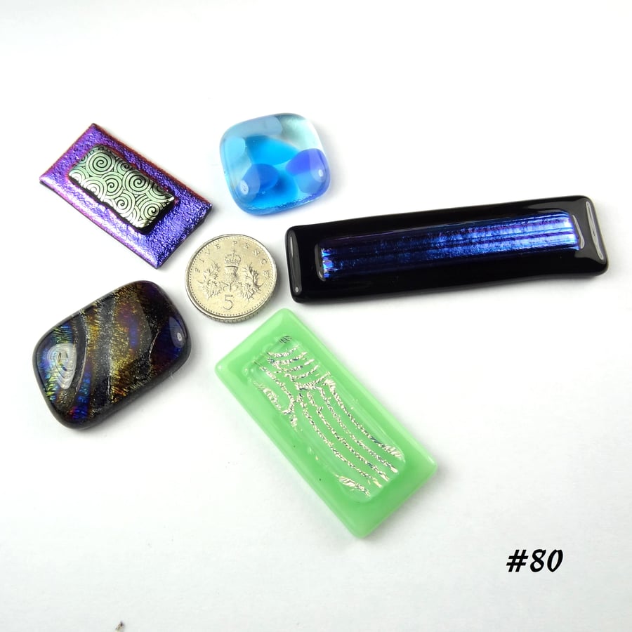 5 mixed glass cabochons, accessory glass, jewellery making, multicoloured (80)