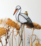 Handcrafted Stained Glass White Stork Plant Stake Unique Gift - Image 4