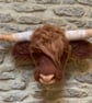 Handmade Faux Taxidermy Highland Cow made from natural wool fibres