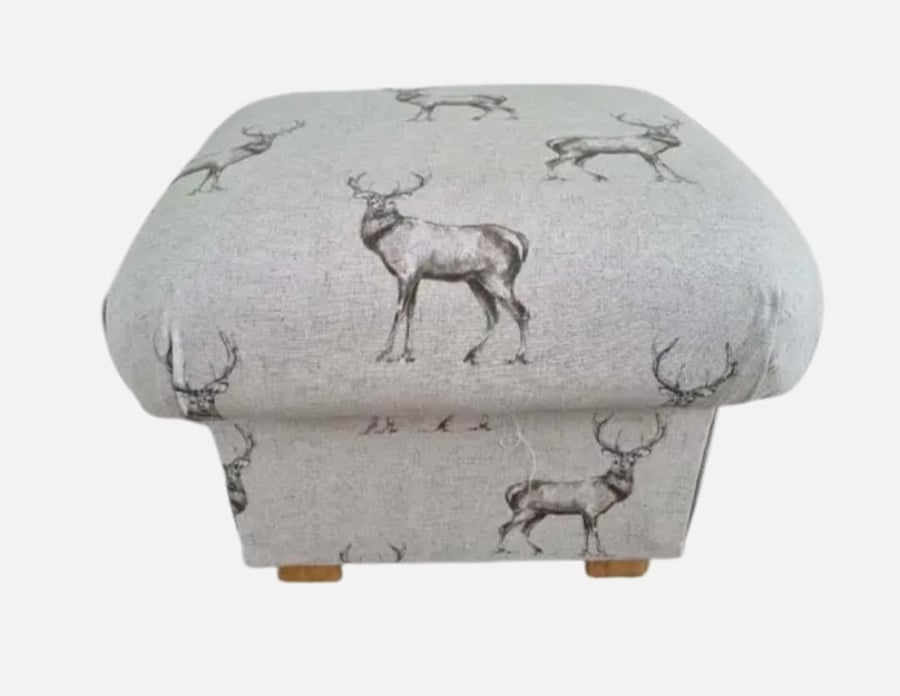Storage Footstool Fryetts Glencoe Stag Fabric Beige Pouffe Deer Animals Seat