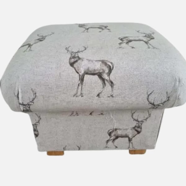 Storage Footstool Fryetts Glencoe Stag Fabric Beige Pouffe Deer Animals Seat