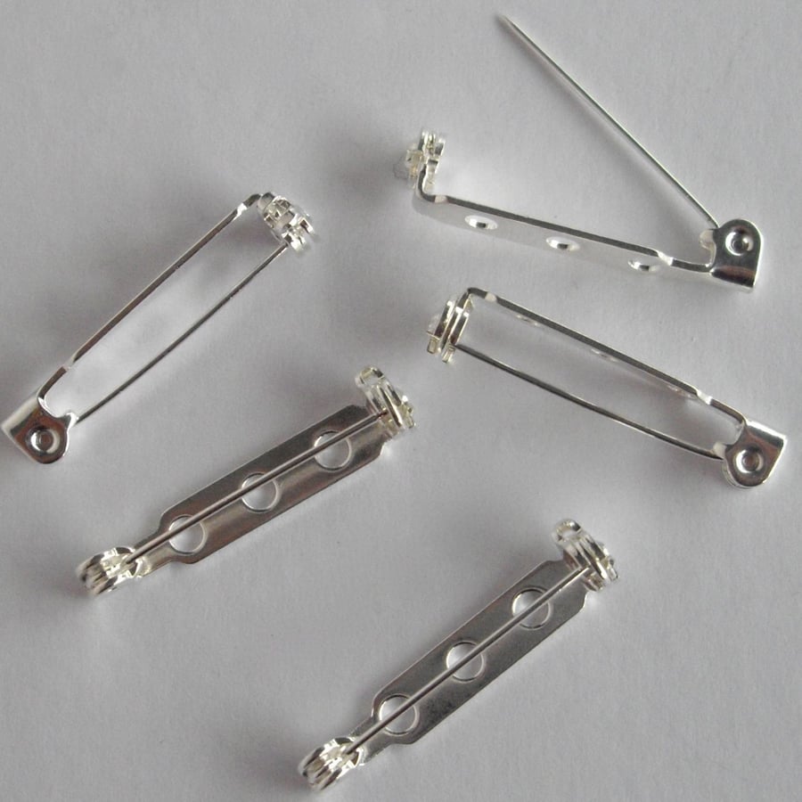 50 x 34 mm Silver Plated Brooch Backs - Clasps