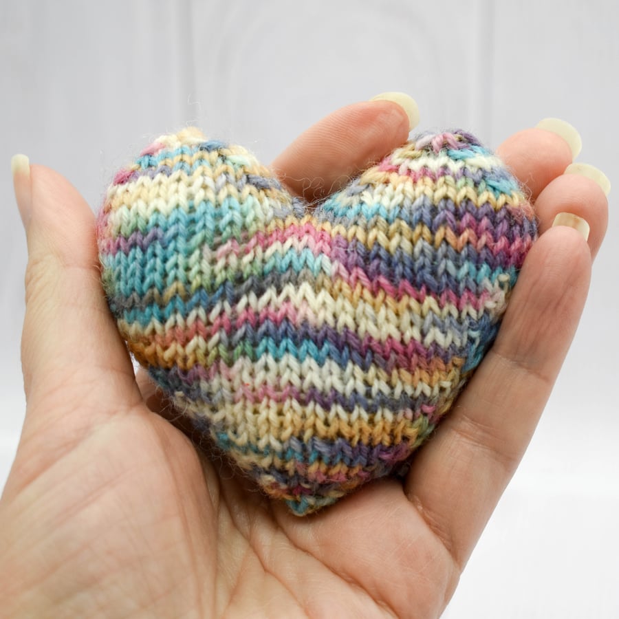 SOLD - Hand knitted heart - pocket hug - Multicolour
