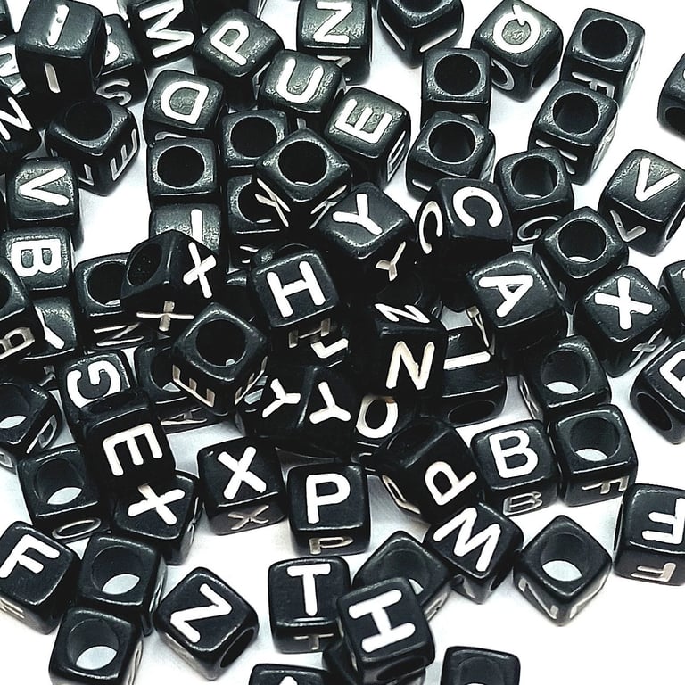 7mm Black Cube Acrylic Alphabet Beads, 100pcs Mixed Letters, Personalised Jewels
