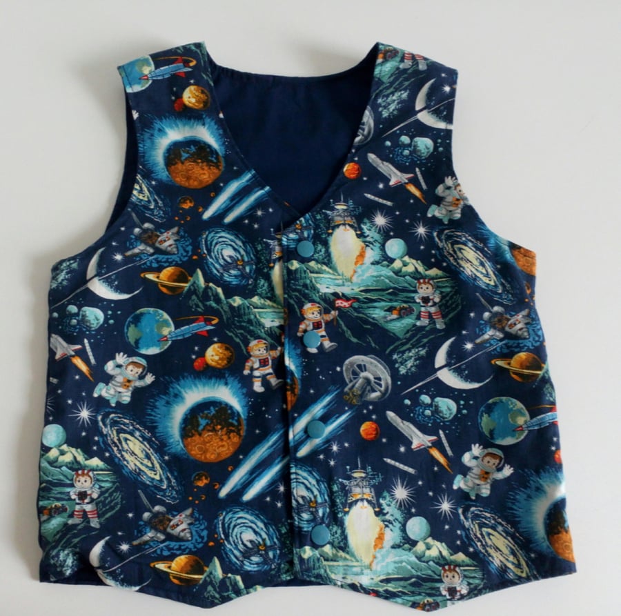 Age 5 years, reversible waistcoat, Astronauts, space, spaceships, waistcoat, 
