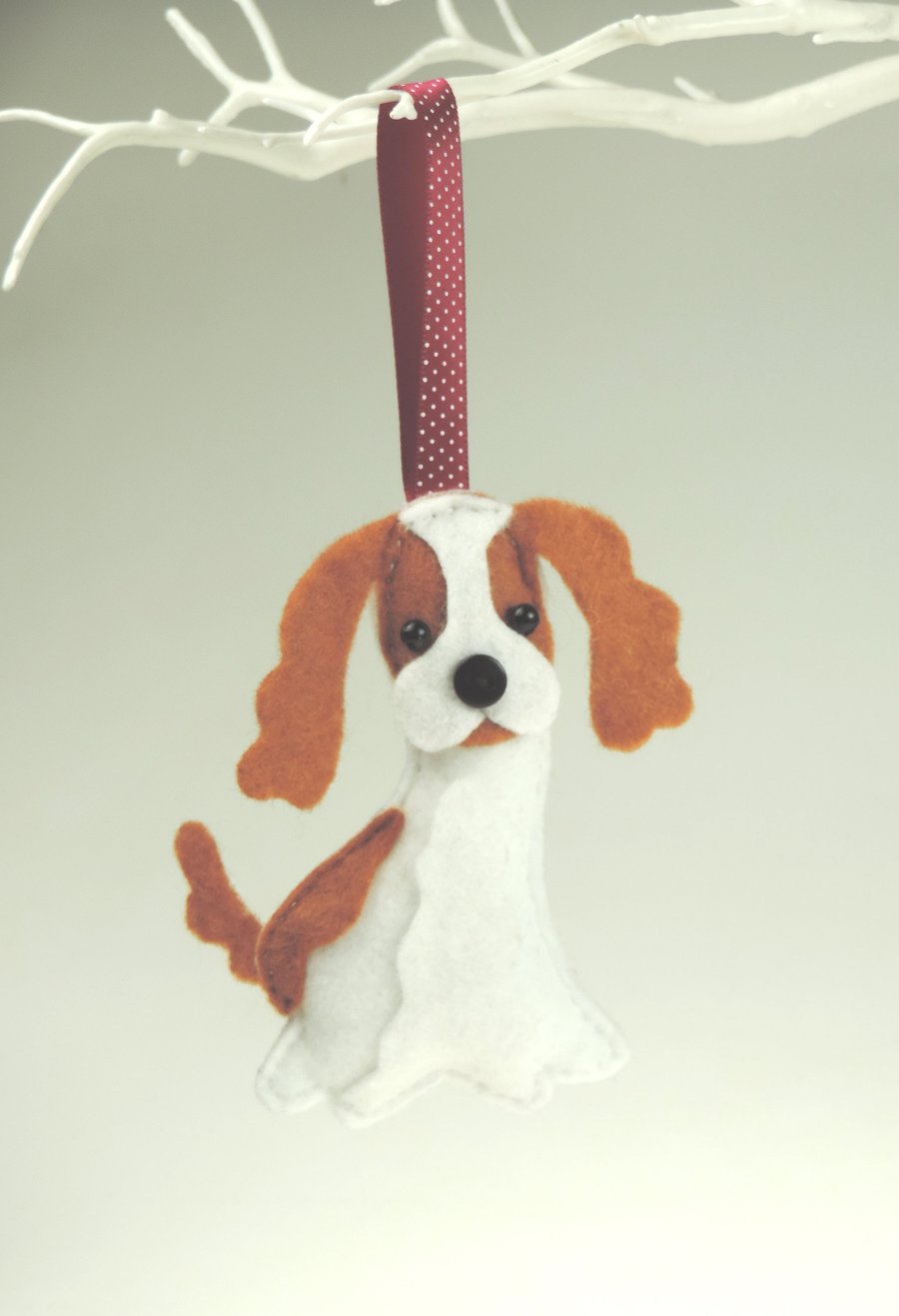 Handmade Felt Blenheim Spaniel Dog, Hanging Decoration,Twig Tree Dog Lovers Gift