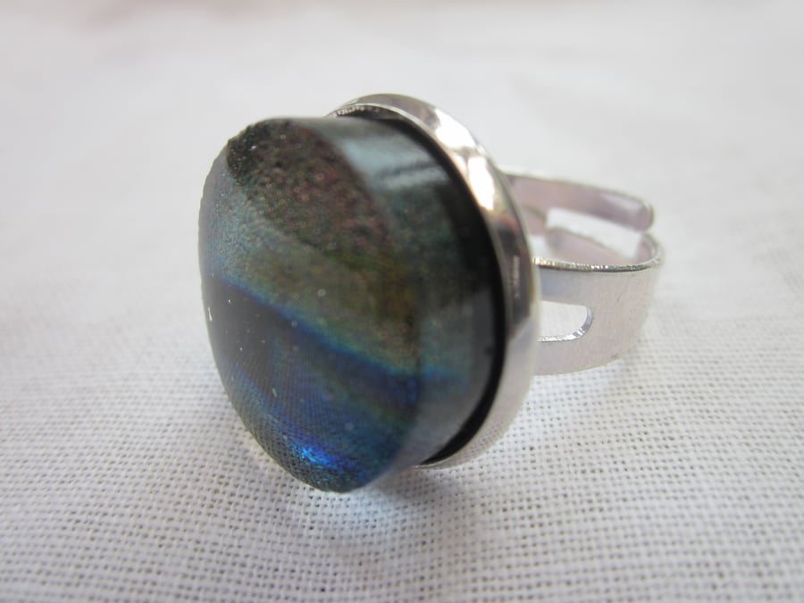 Handmade glass cabochon modern ring - Geometric rainbow dichroic