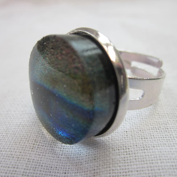 Handmade glass cabochon modern ring - Geometric rainbow dichroic