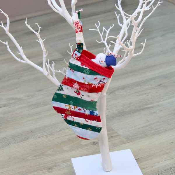 Small Scrappy Fabric Hanging Christmas Stocking