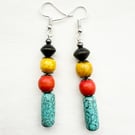 Moroccan Colours Aqua Orange Yellow Dark Brown Dangle Drop Handmade Earrings