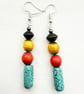Moroccan Colours Aqua Orange Yellow Dark Brown Dangle Drop Handmade Earrings