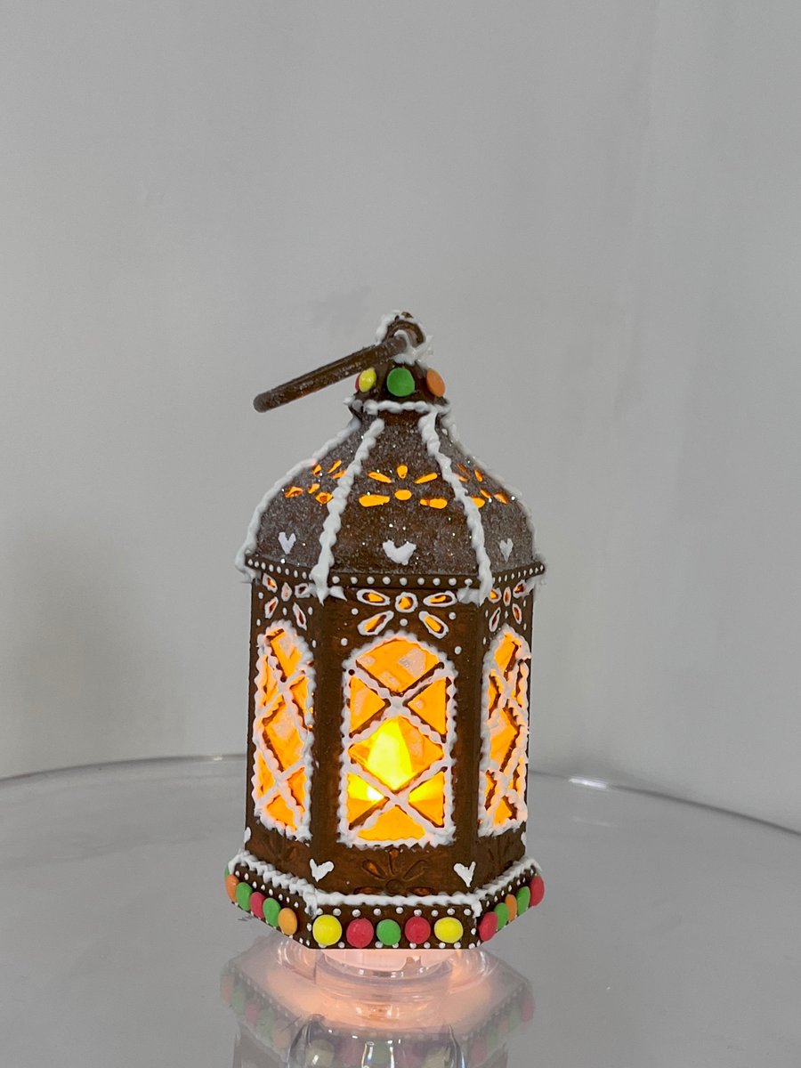 Hand Painted Lantern Gingerbread Style Christmas Decor Handmade Decorations