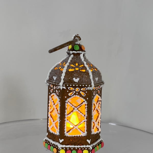 Hand Painted Lantern Gingerbread Style Christmas Decor Handmade Decorations