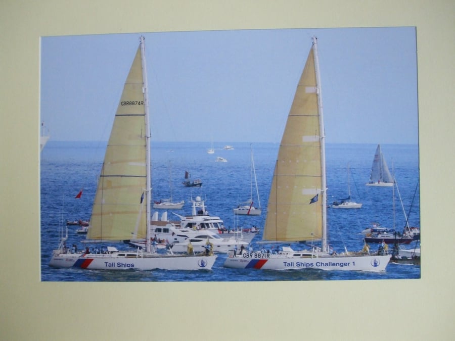 Photographic greetings card of "Challenger 1 & 4" in the Parade of Sail.