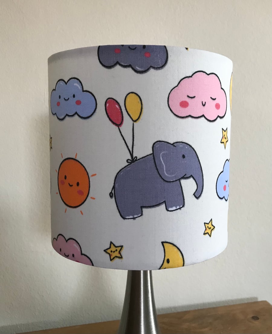 Handmade Elephants, Clouds and Balloons Cotton Fabric Lampshade