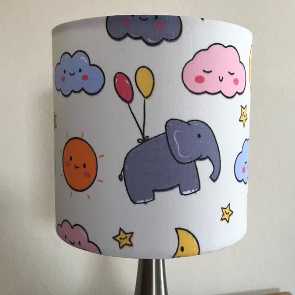 Handmade Elephants, Clouds and Balloons Cotton Fabric Lampshade