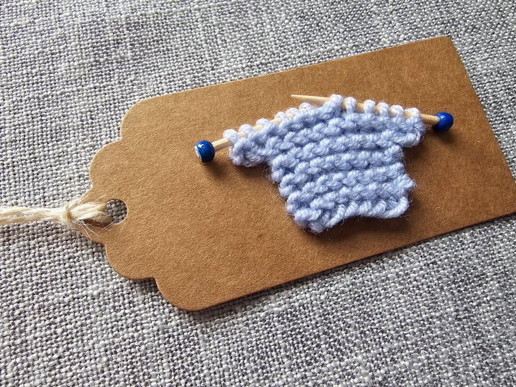 Pale Blue Gift Tag with Tiny Knitted Jumper 