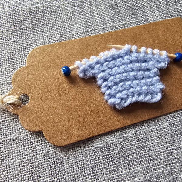 Pale Blue Gift Tag with Tiny Knitted Jumper 