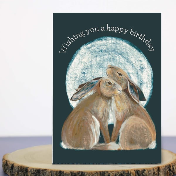 Birthday card -  hares illustration -Birthday wishes