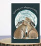 Birthday card -  hares illustration -Birthday wishes - Image 1
