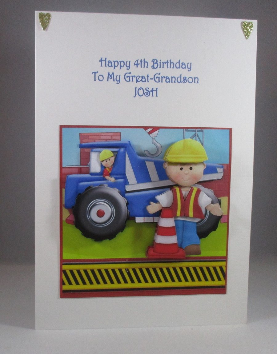 3D Childs Birthday Card, Truck,Digger,Personalise