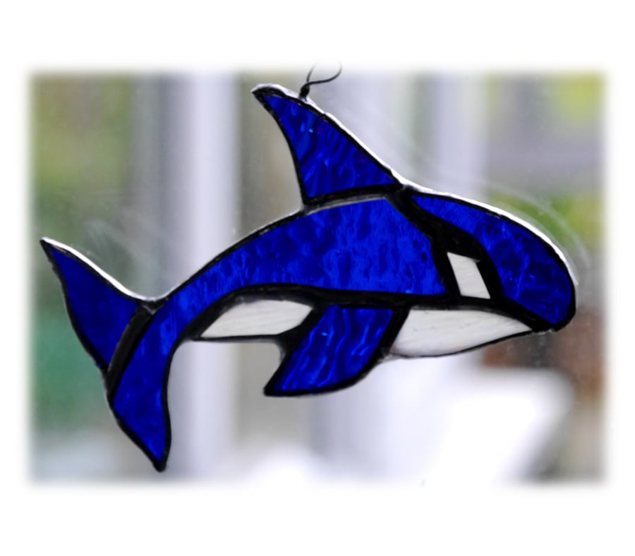 Whale Orca Suncatcher Stained Glass Blue