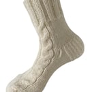 Hand Knitted Women Wool Socks White - Braids