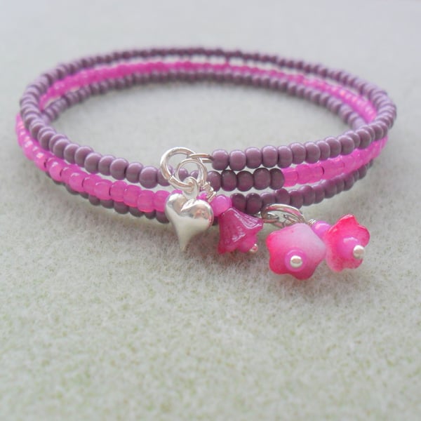 Mauve and Pink Memory Wire Bracelet