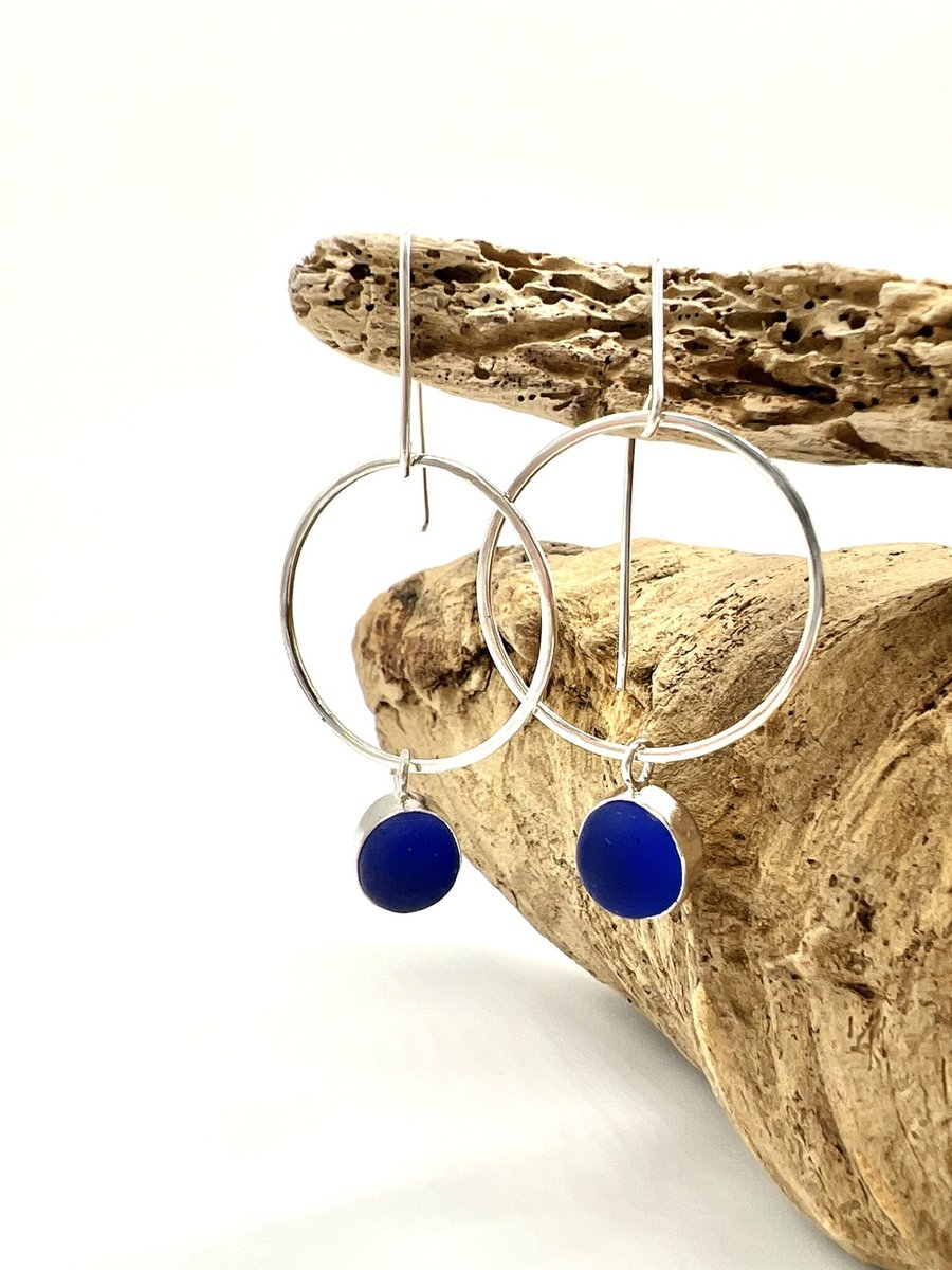 Blue Sea Glass Bubble Earrings