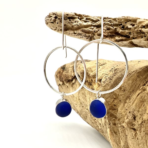 Blue Sea Glass Bubble Earrings