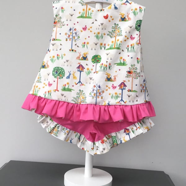 Toddler girl frilly top and shorts, Bunny rabbit top and shorts 2-3 years