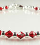 Light Siam Preciosa Czech glass beaded bracelet, lobster clasp, sterling silver