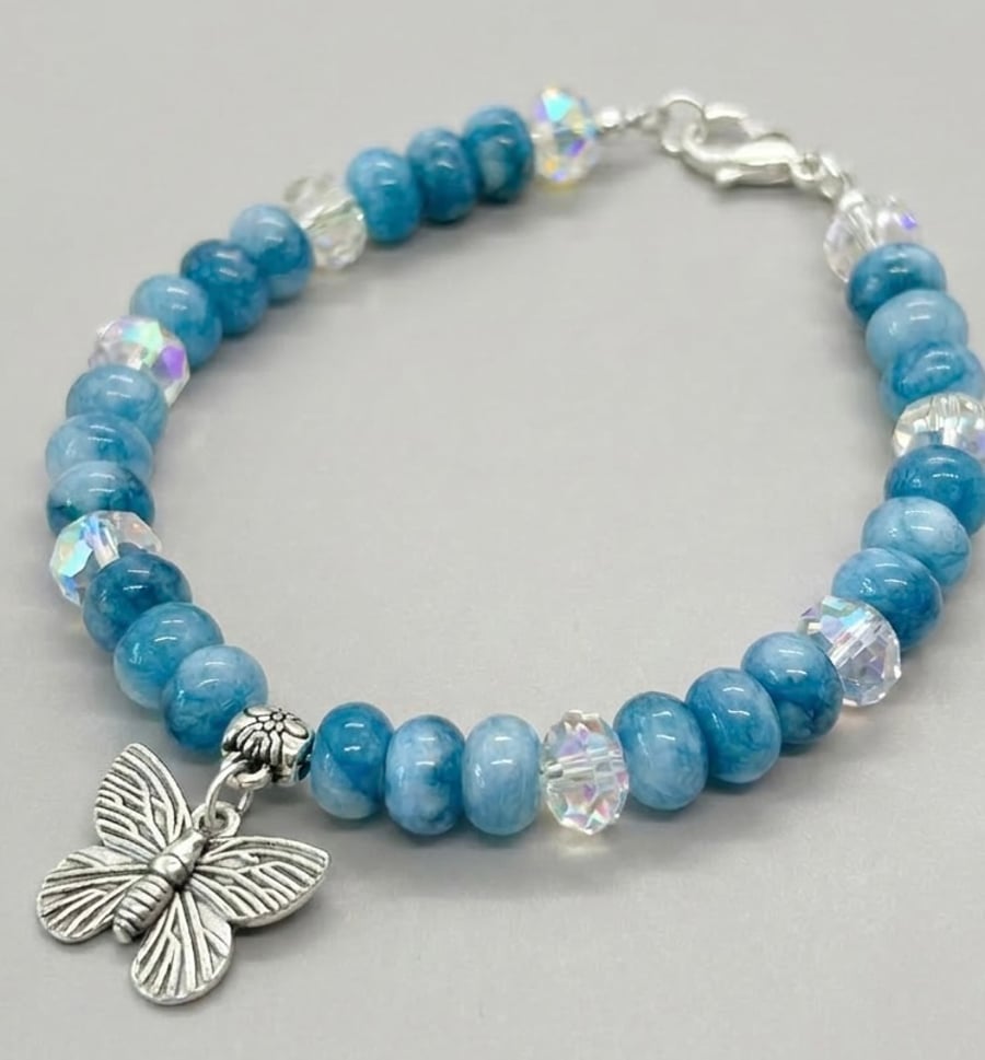 Blue Jade Rondelle Butterfly Bracelet 