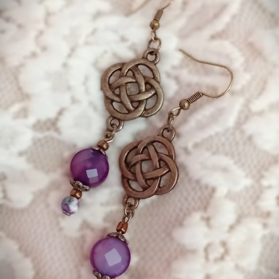 Agate & Bronze Earrings  Purple Agate