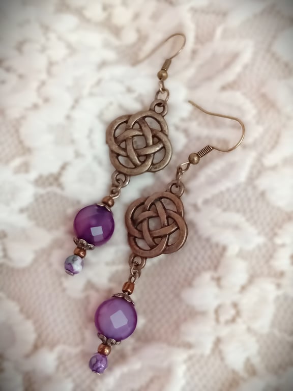 Agate & Bronze Earrings  Purple Agate